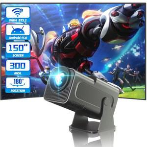 WiFi 및 Bluetooth가 탑재된 미니 프로젝터, 180 회전식 휴대용 1080P 2.4G /5G WiFi6, 안드로이드 TV 11.0이 숏스로 스마트 오토 키스톤, 150인치 스크린 시어터 아이언 그레이