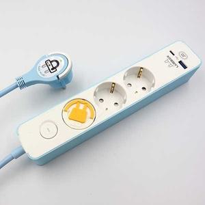 러그박스 고용량 3구 C타입 USB 멀티 충전탭 납작플러그 3500W 16A 블루