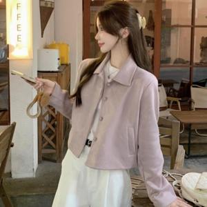 [다잇템] 여자 동글단추 환절기 카라넥 세무 탱크 자켓