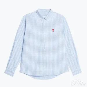 아미 체인 스티치 하트 로고 깅엄체크 옥스포드 셔츠 HSH113 CO0023 475
