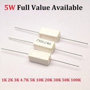 2K 5K 20K 3K 저항 10PCS 50K 로트 30K 7K 1K 10K 100K 5W 시멘트 저항기