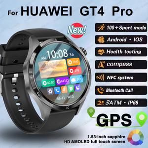 화웨이 GT4 PRO 스마트 워치 남성용 나침반 AMOLED HD 스크린 블루투스 통화 GPS NFC 심박수 방수 SmartWat