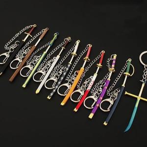 조로검 코스프레칼 남자를위한 Scabbard 펜던트 키 체인과 9cm 미니 원피스 칼 모델 체인 CaptainZoro 금속