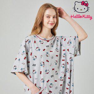 [헬로키티]산리오 정품 헬로키티 프리미엄 부드러운 면 라운지웨어 반소매 반팔 원피스 HK-4518