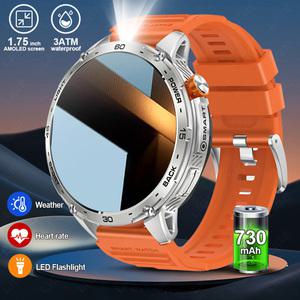 LIGE 730mAh 대형 배터리 1.75 인치 Amoled 스크린 시계 LED 손전등 남자 Smartwatch 방수 스마트 시계 블