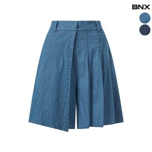 여성 플리츠 7부 데님팬츠