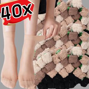 발목양말 40pcs 여름 투명 얇은 양말 여성 검은 피부 초박형 스타킹 섹시한 크리스탈 짧