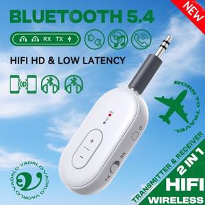 2in 1 멀티포인트 블루투스 5.4 오디오 송신기 3.5mm AUX HIFI HD 저지연 스테레오 음악 무선 어댑터, 마이