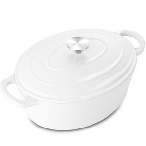 뚜껑이 있는 5QT 타원형 더치 오븐 냄비, 사워도우 빵 부스러기용 레오니오 5쿼트 에나멜 주철 오븐, 브레이징, 스튜, 로스팅, 화이트용 헤비 듀티 조리기구