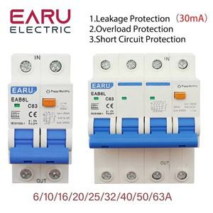 AC230V 6A-63A 2P 4P 30ma 잔류 전류 회로 차단기 단락 과부하 누설 보호기 제한 MCB RCCB