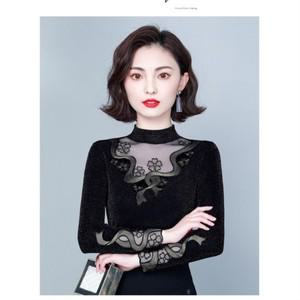 여성 긴팔 라인댄스복 상의 망사 티셔츠 레이스 댄스복 블라우스