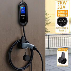 전기차충전기 휴대용 EV 충전기 7KW 유형 2 IEC62196-2 32A EVSE 충전 케이블 1 J1772 EU 플러그 컨트롤러