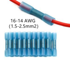 파란색 열 수축 버트 단자 절연 전선 커넥터 16-14 AWG 케이블 압착 25 개 100