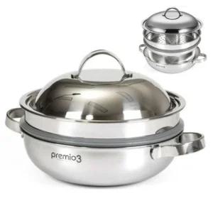 찜냄비 찜솥 IH 스텐 찜통 찜기 3중 26cm/만두/떡/고구마/생선/호빵/야채/이유식/펀칭/수육/채반/업소/찐빵