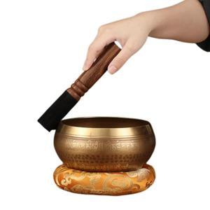 네팔 수제 노래 그릇 세트, 부처님 만트라 디자인, 티베트 가죽 스틱 포함, 요가 명상용, 신제품