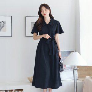 [시크라인] 티엘로 카라 플레어 벨티드 원피스