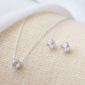 [제이큐]큐빅 세트 은 귀걸이 목걸이 SH234 SH235 92.5 실버 4mm 6발