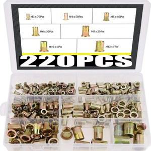 블라인드 리벳 너트 플랫 나사 삽입 커버 아연 도금 탄소강 M3 M4 M5 M6 M8 M10 M12 220PCS