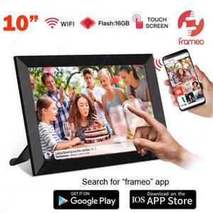 스마트 디지털 액자 나무 와이파이 IPS HD 1080P 전자 포토 프레임 터치 스크린 모션 16GB 10 1 인치
