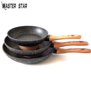 Master Star-나무 소프트 터치 핸들 팬 블랙 화강암 코팅 테플론 프라이어 인덕션 쿠커 논스틱 세트 20/24/