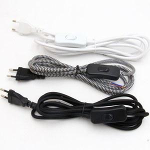EU 플러그 스위치가 있는 220 250V AC 전원 코드 다채로운 직물 직물 덮여 플렉스 케이블 와이어 연장 코드
