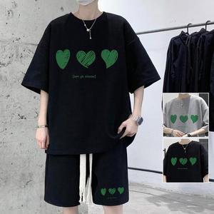 남여공용 여름 쓰리하트 와플 반팔+반바지 셋업