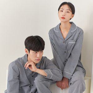 커플 잠옷 파자마 홈웨어 선물 수면 체크 면 긴팔 세트 ANPA02