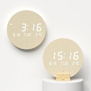 무아스 우드 문 무선 미니 디지털 LED 벽시계, 날짜, 온도, 자동 밝기, 벽시계 모던 미니멀리스트 장식, 사무실 거실 침실, 벽 마운트/우드 스탠드