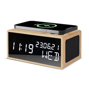 우드쇼 R1501 블루투스스피커 15W 고속무선충전 LED 탁상시계_리얼우드