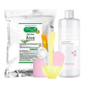 [메디플라워]대용량 모델링팩 스타터팩 알로에 1kg+팩도구 6종+콜라겐 멀티 부스터 500ml