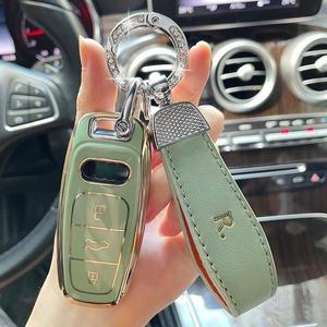 가죽 체인 스트랩 자동차 키 케이스 커버 A6 A7 A8 E-tron C8 D5 Q7 Q8 2018 링 홀더