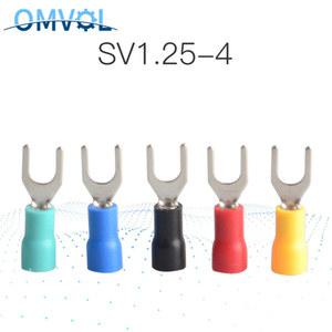 50PCS SV1 25 4 레드 FURCATE 케이블 와이어 커넥터 사전 절연 포크 스페이드 22 ~ 16AWG 압착 단자 SV