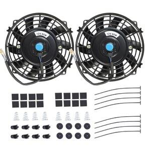 7인치 전기 라디에이터 냉각 팬 어셈블리 키트, 장착 키트 포함 범용 고성능 12V 80W 모터 - 검은색 2팩