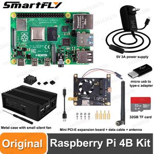 라즈베리 파이 4 모델 B 4B RAM 키트 케이스 32TF 카드 전원 FAN 방열판 미니 PCI-E 확장 보드 안테나 1GB