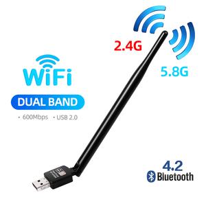 윈도우 OS용 무선 네트워크 카드 어댑터 600Mbps USB 와이파이 원격 제어 블루투스 안테나 듀얼 밴드 프리