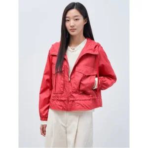 빈폴 레이디스 Reedition 나일론 후드 아웃포켓 윈드 브레이커 레드 BF4239S036 279005