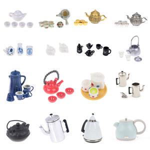 인형집 가구 미니어처 찻주전자 컵 접시, 다이닝웨어 , 금속 차 세트, 주방 DIY , 1 개/1 세트, 1 12