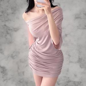 여자 오프숄더 퍼프 골반셔링 미니 원피스