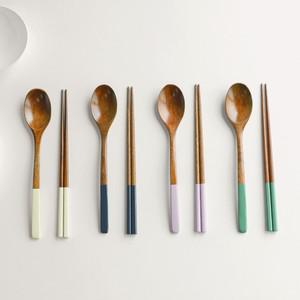 그로브 옻칠 배색 원목 나무 컬러 수저 4인 SET