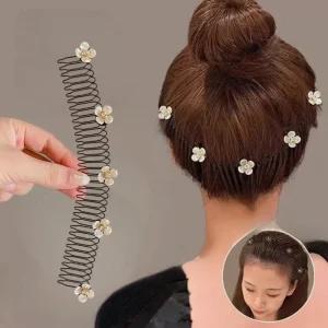 세련된 잔머리 클립집게 꽃장식 올림머리 나비 고정핀