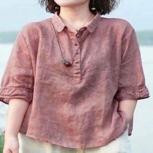 여성 벌룬 소매 면마 블라우스 린넨7부소매티 통기성 탁월