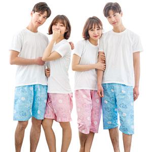 [하이앤로우]커플파자마 잠옷바지 5부 7부 엠보 홈웨어 블루 핑크 조이코끼리