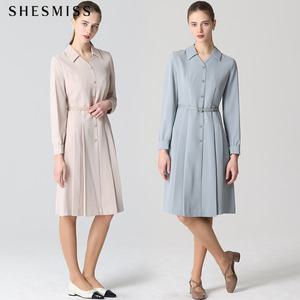 [쉬즈미스(SHESMISS)] 지적인 카라 V넥 벨티드 원피스