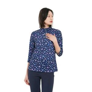 [20%쿠폰+7%페이][크로커다일 레이디] 나비 도트 믹스 프린트 보석단추 반오픈 티셔츠_CLDMTS224