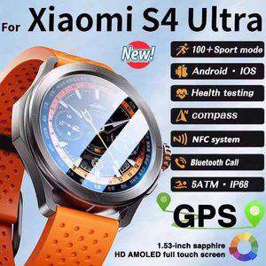 샤오미 S4 울트라 스마트 워치 남성용 AMOLED 야외 스포츠 NFC GPS 나침반 심박수 방수 블루투스 통화 스마