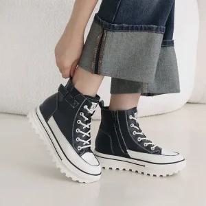 천연소가죽 아리아나 하이탑 키높이 워커스니커즈 5CM PP-100