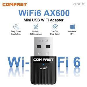 미니 와이파이 원격 제어 6 어댑터 USB AX600 802.11ax 드라이버 5GHz 2.4GHz 무선 동글 PC 노트북 Win 10/