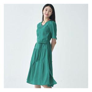 지센 2컬러 레터링 시보리 플레어 원피스 LCOPO528 886724