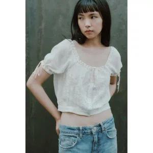 [국내배송]자라 ZARA 자수 거즈 크롭 탑893183