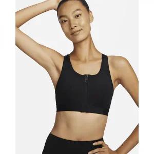 NIKE 나이키 스우시 여성 미디엄 서포트 패드 지퍼 프런트 스포츠 브라 - 블랙/블랙/화이트 DD1206-010